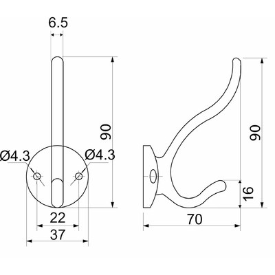 Крючок W009, хром  AKS  62118