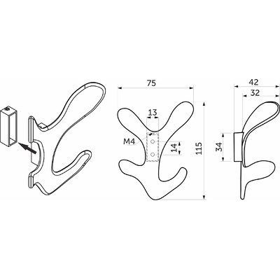 Крючок мебельный четырехрожковый KORAL черный матовый AKS 64163