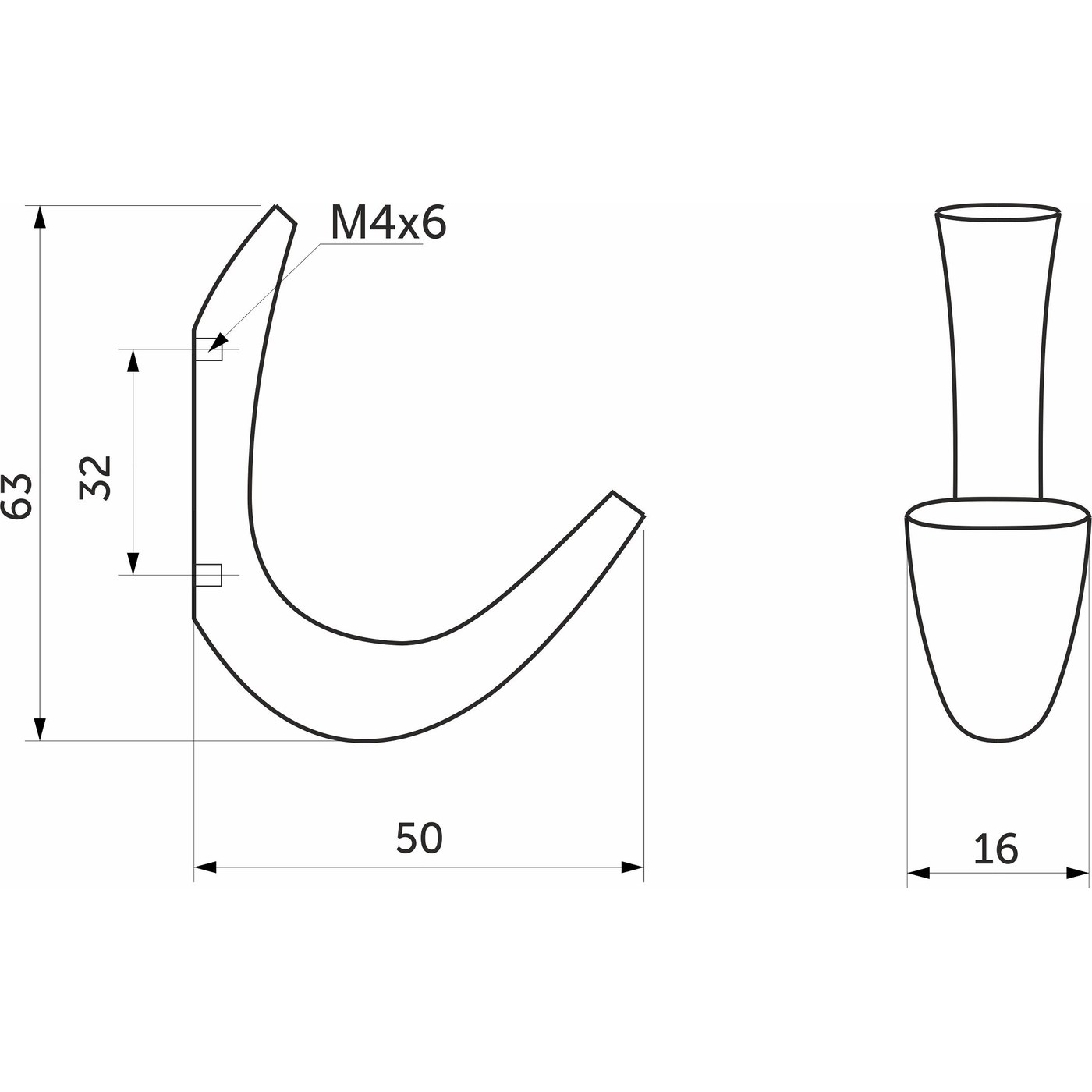 Крючок мебельный однорожковый SKY черный матовый AKS 81599