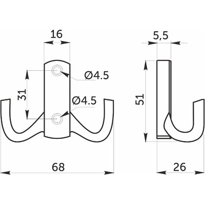 Крючок мебельный двухрожковый WP13 черный AKS  69606