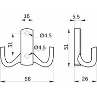 Крючок мебельный двухрожковый WP13 черный AKS  69606