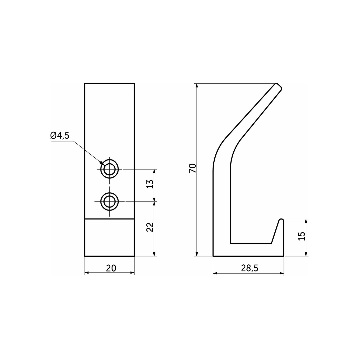 Крючок мебельный двухрожковый BLOCK, черный матовый AKS 88355