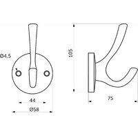 Крючок мебельный двухрожковый HORN шлифованный никель AKS 56838