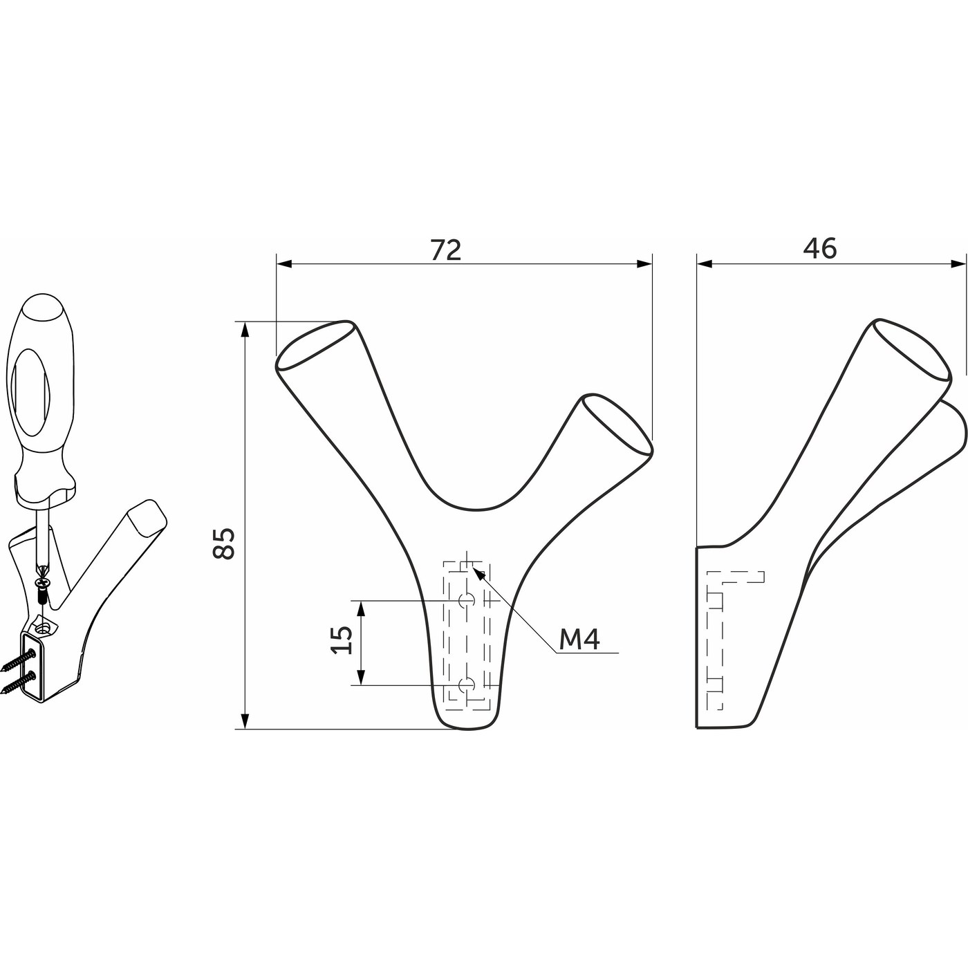 Крючок мебельный двухрожковый OMEGA черный матовый AKS 71318