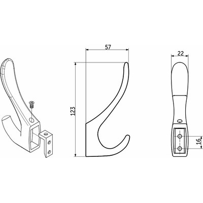 Крючок мебельный двухрожковый ROMA графит AKS 104203