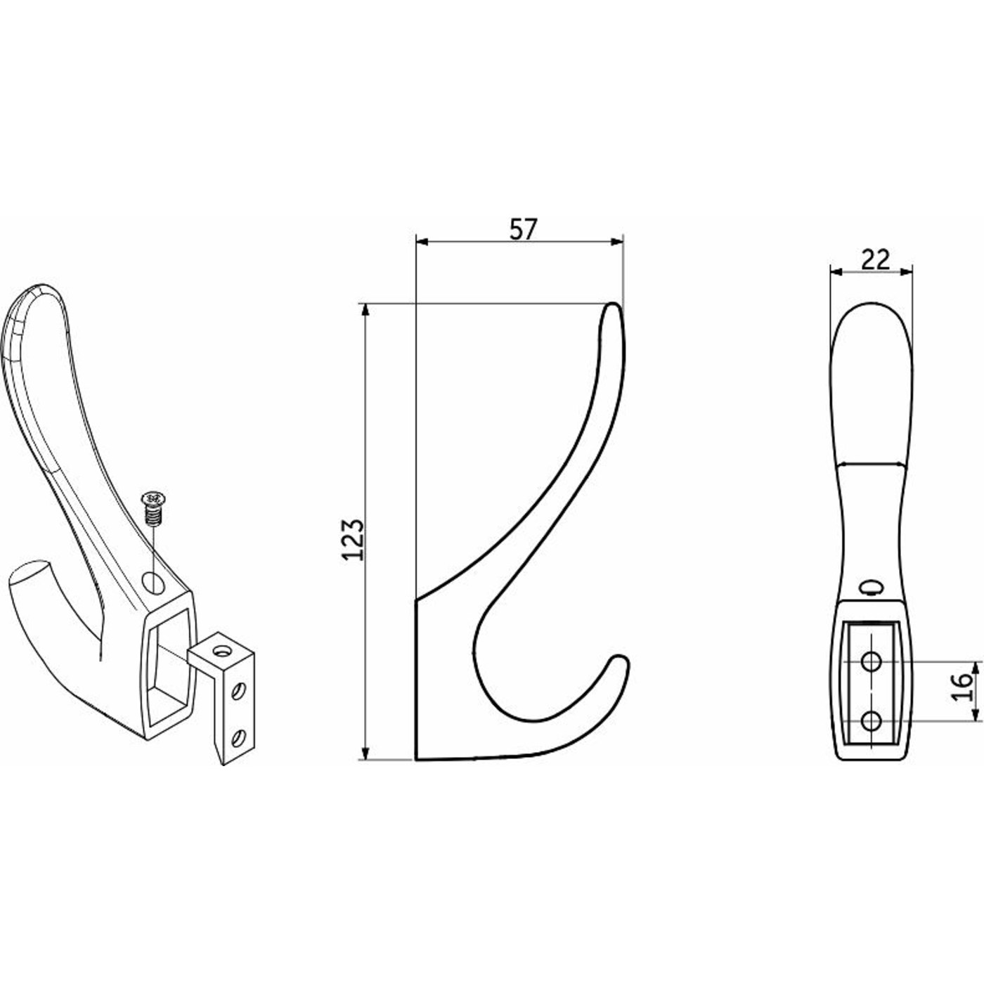 Крючок мебельный двухрожковый ROMA черный матовый AKS 104205