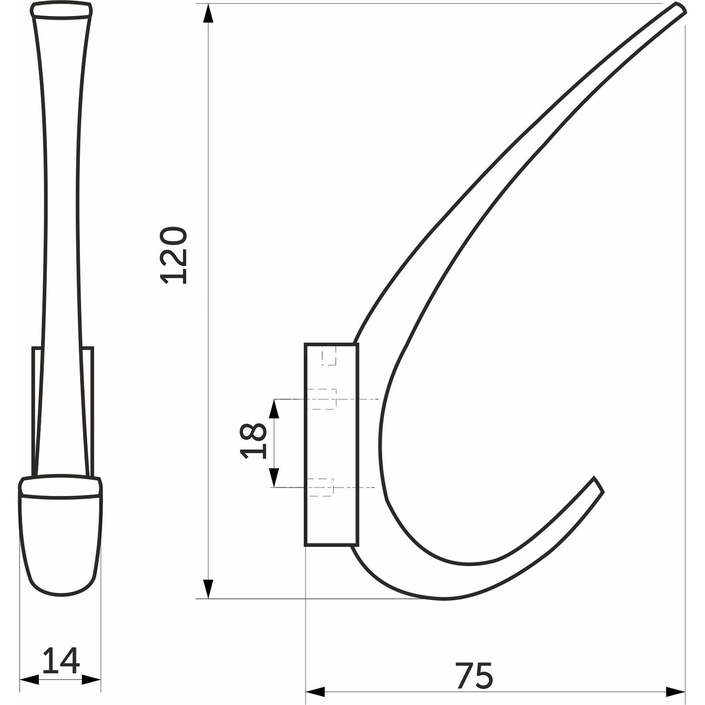 Крючок мебельный двухрожковый SKY черный AKS 81524