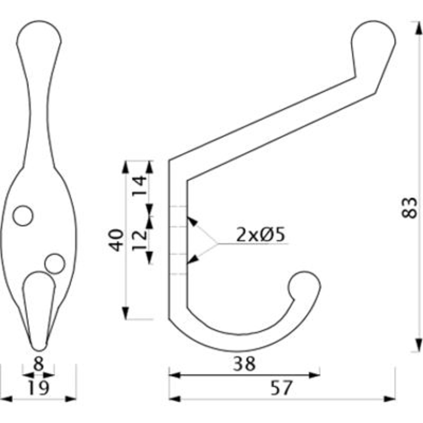 Крючок мебельный двухрожковый VIOL хром матовый AKS 56826