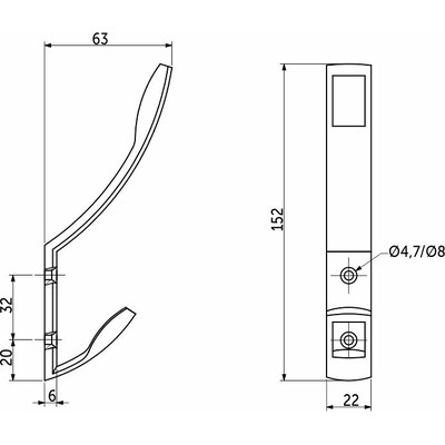Крючок мебельный двухрожковый W007 хром матовый (тип2) AKS 93729