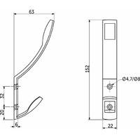 Крючок мебельный двухрожковый W007 хром матовый (тип2) AKS 93729