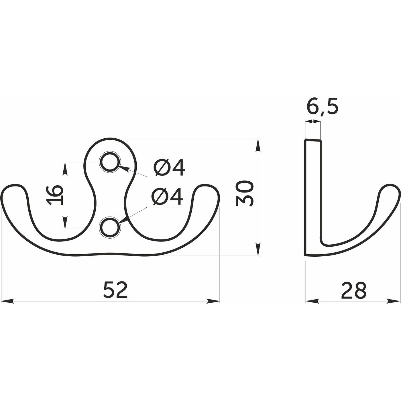 Крючок мебельный двухрожковый WP19 хром AKS 94779