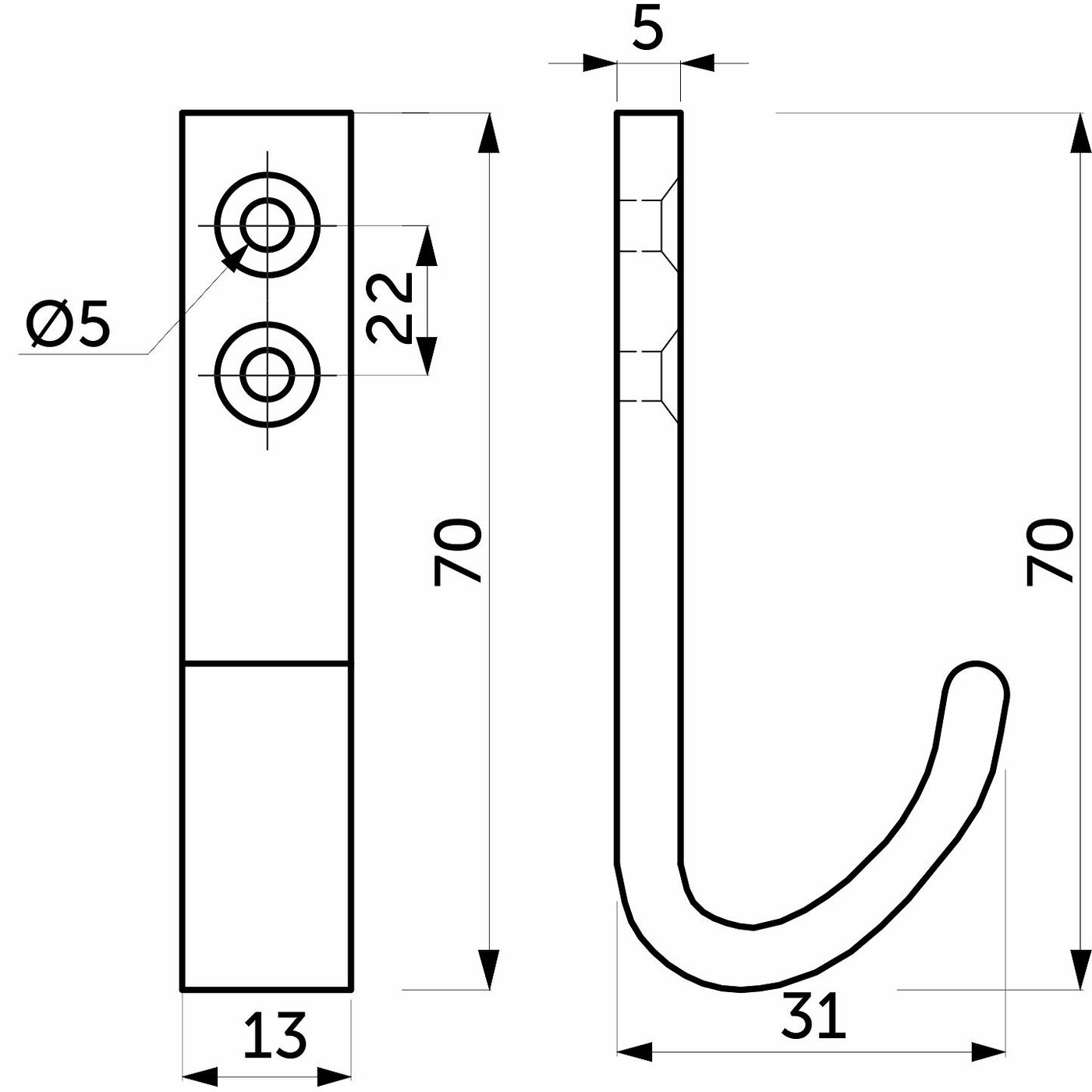 Крючок мебельный однорожковый FLEX алюминий AKS 56836