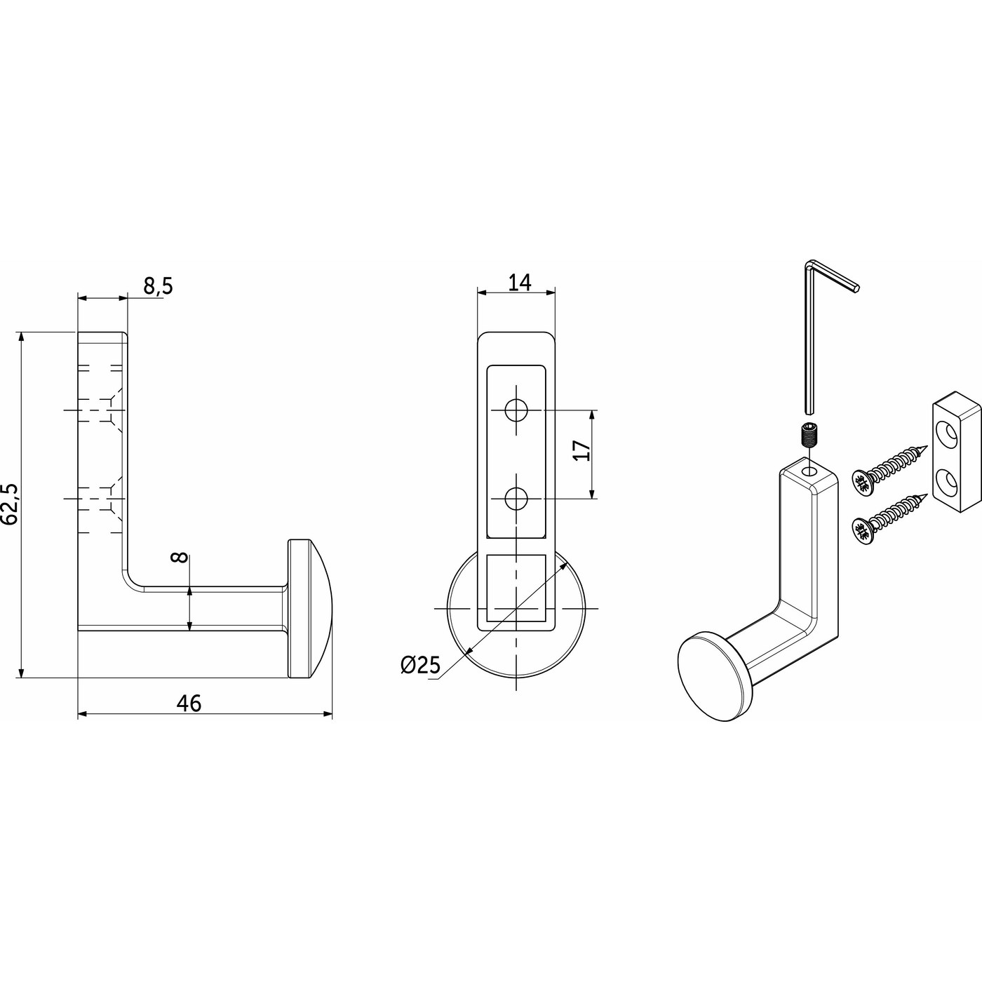 Крючок мебельный однорожковый KING графит AKS 90277