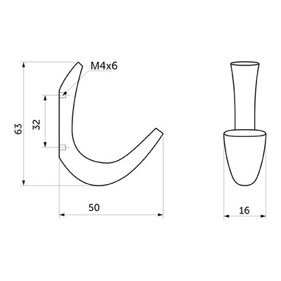 Крючок мебельный однорожковый SKY хром AKS 45267