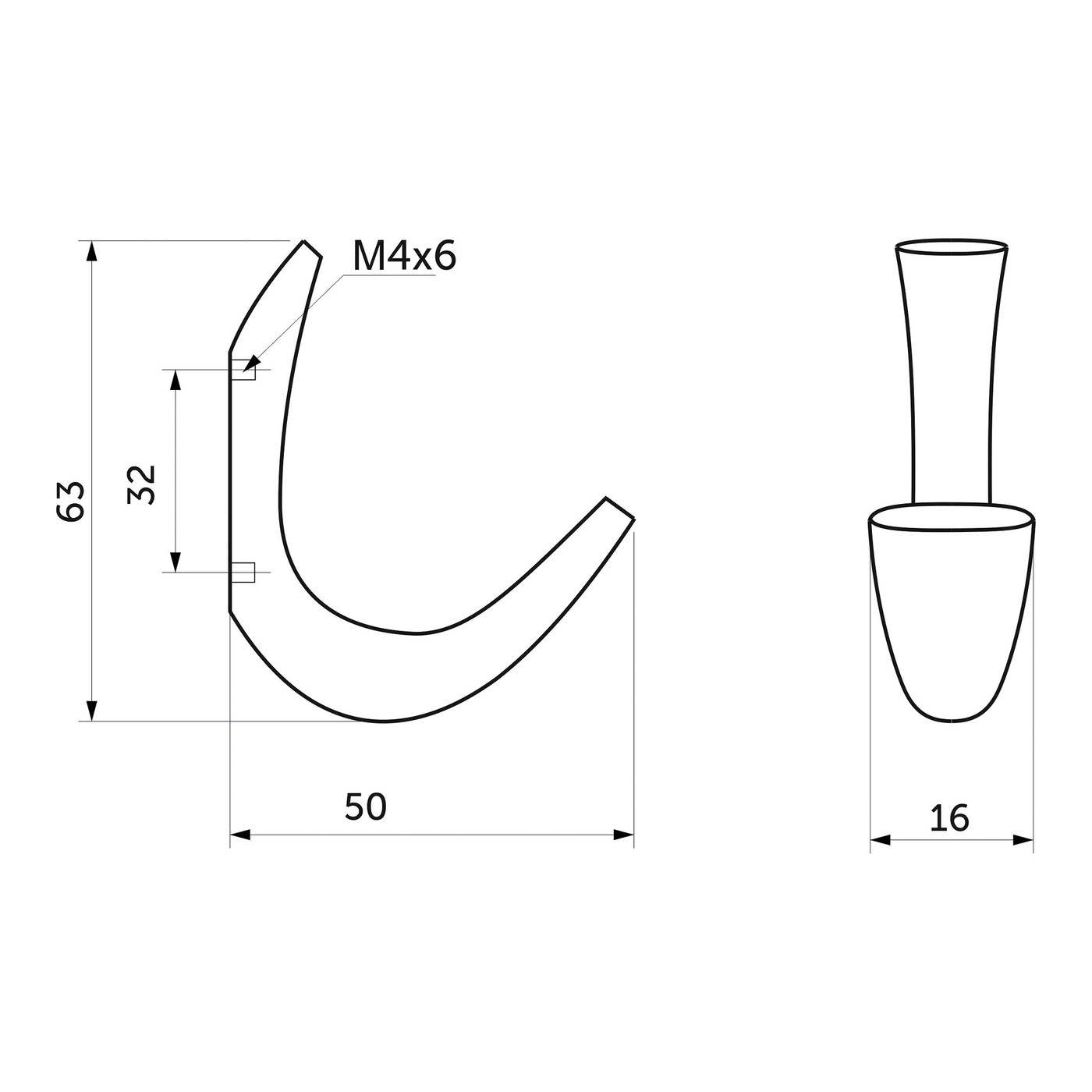Крючок мебельный однорожковый SKY хром AKS 45267