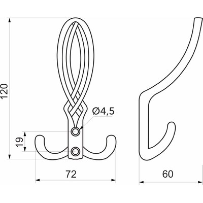 Крючок мебельный трехрожковый PALAZZO античная латунь AKS 81198
