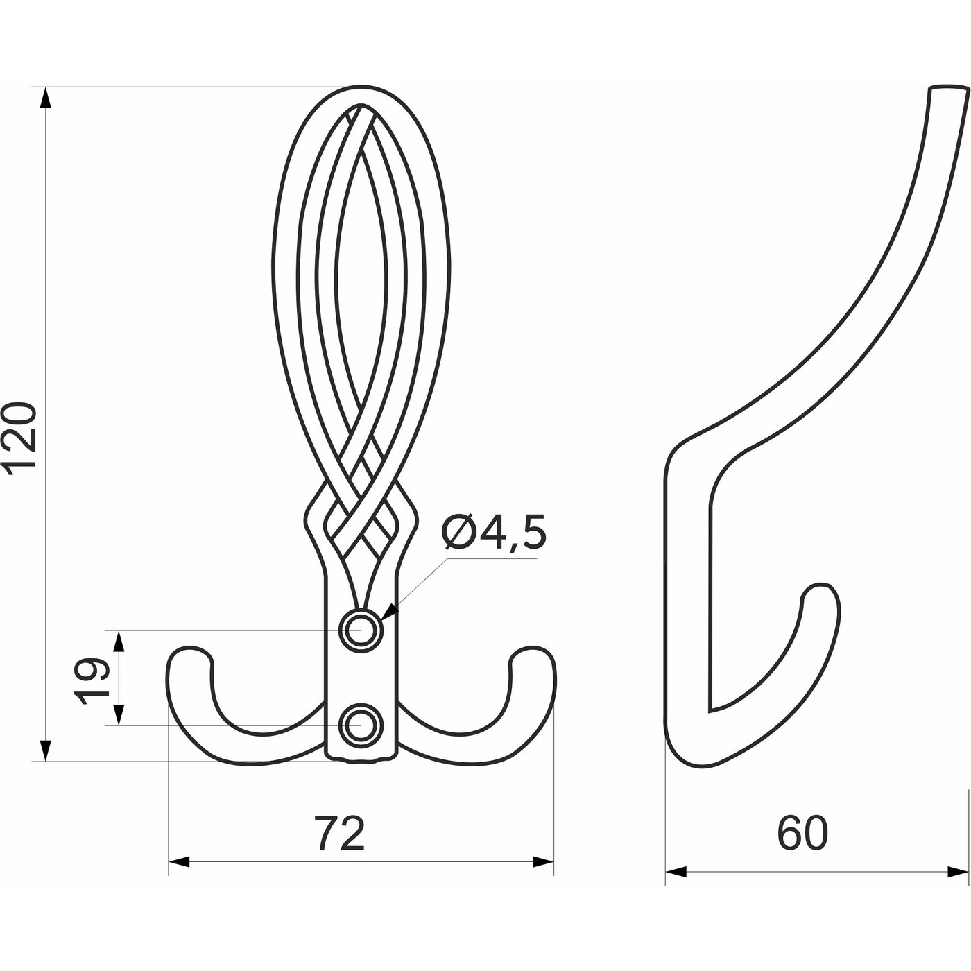 Крючок мебельный трехрожковый PALAZZO античная латунь AKS 81198