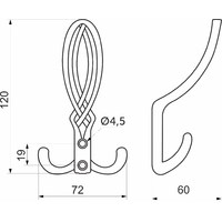 Крючок мебельный трехрожковый PALAZZO античная латунь AKS 81198