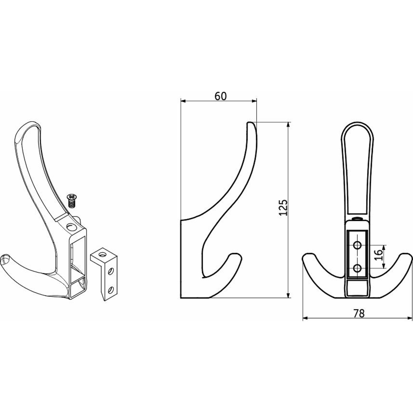Крючок мебельный трехрожковый ROMA черный матовый AKS 104208