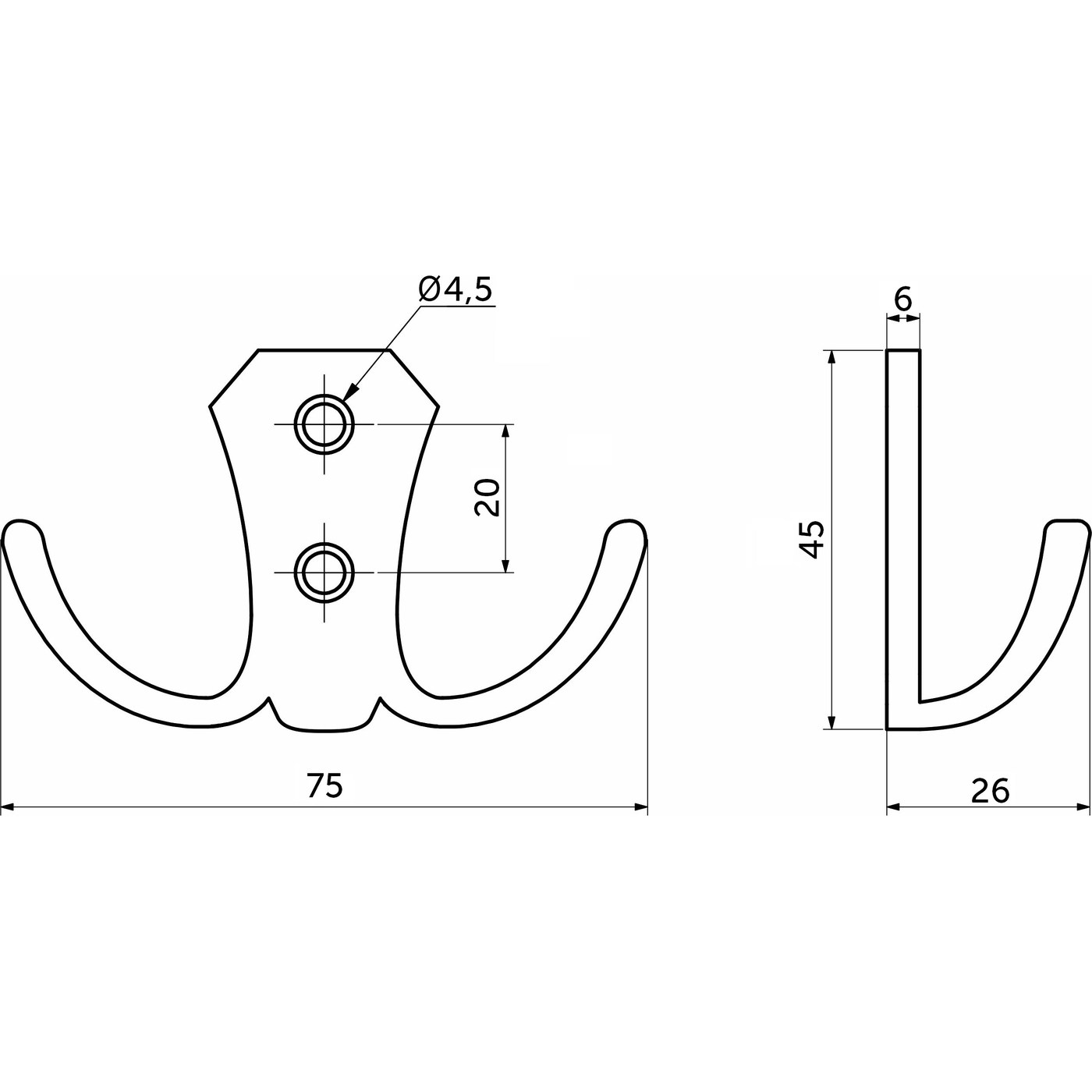 Крючок мебельный двухрожковый WP89 старое золото GRIDLI AKS 48215