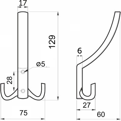 Крючок мебельный трехрожковый мет. WP14 хром AKS 113579