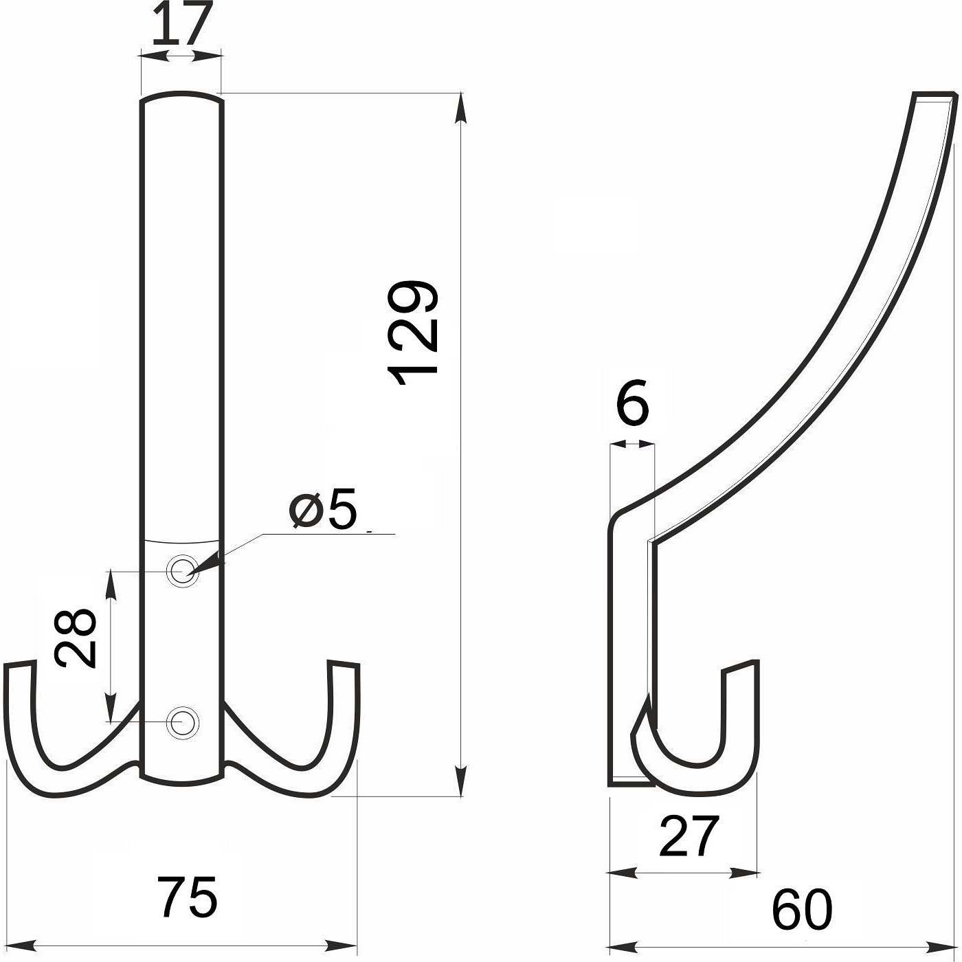 Крючок мебельный трехрожковый мет. WP14 хром AKS 113579