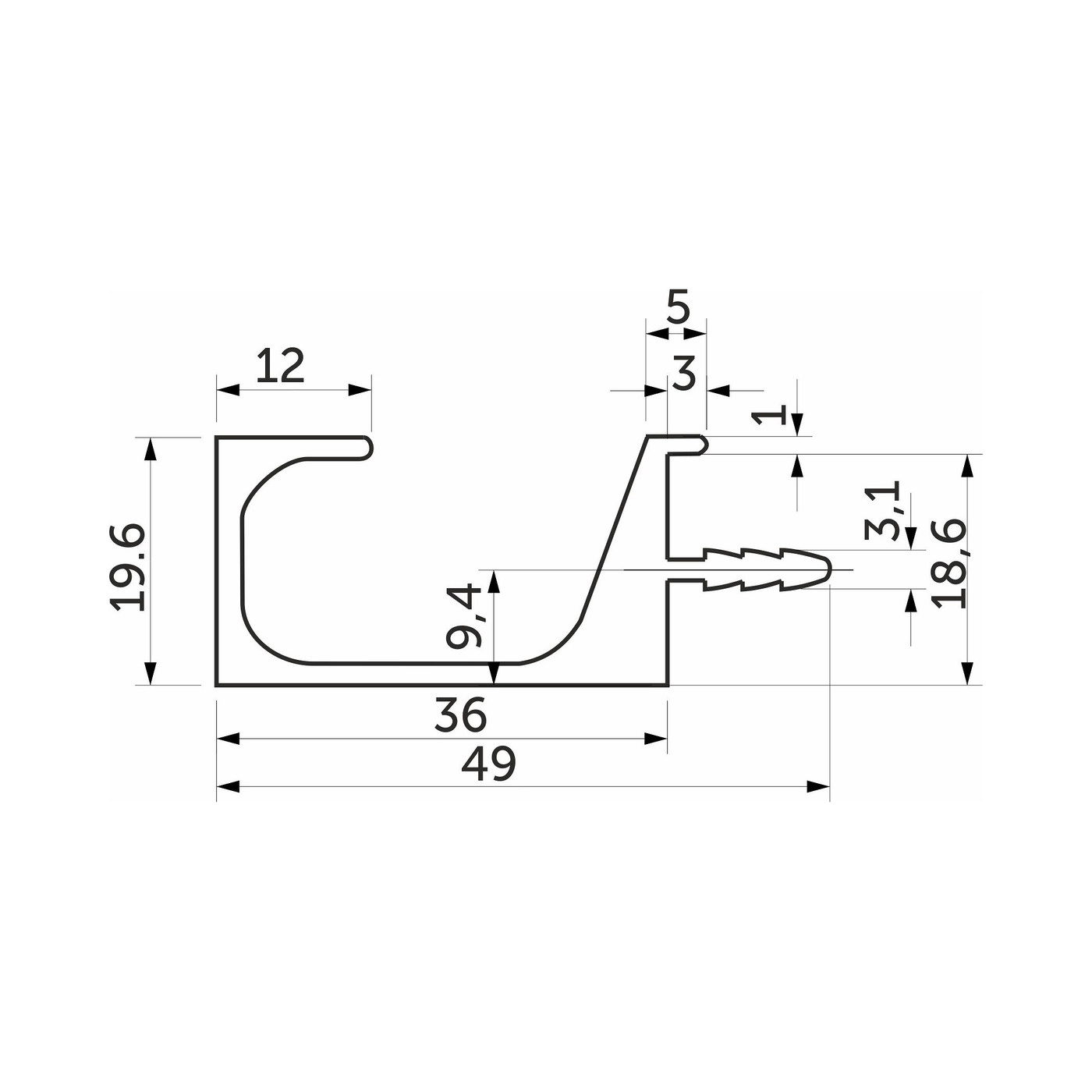 Ручка профиль С-образная 4 м черная матовая AKS 75975