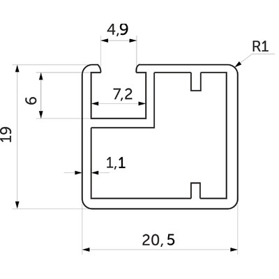 Профиль алюминиевый для рамочных фасадов Z-1 черный глянец (L-6000) АЛЮТЕХ (101.RAL9005) AKS 36017