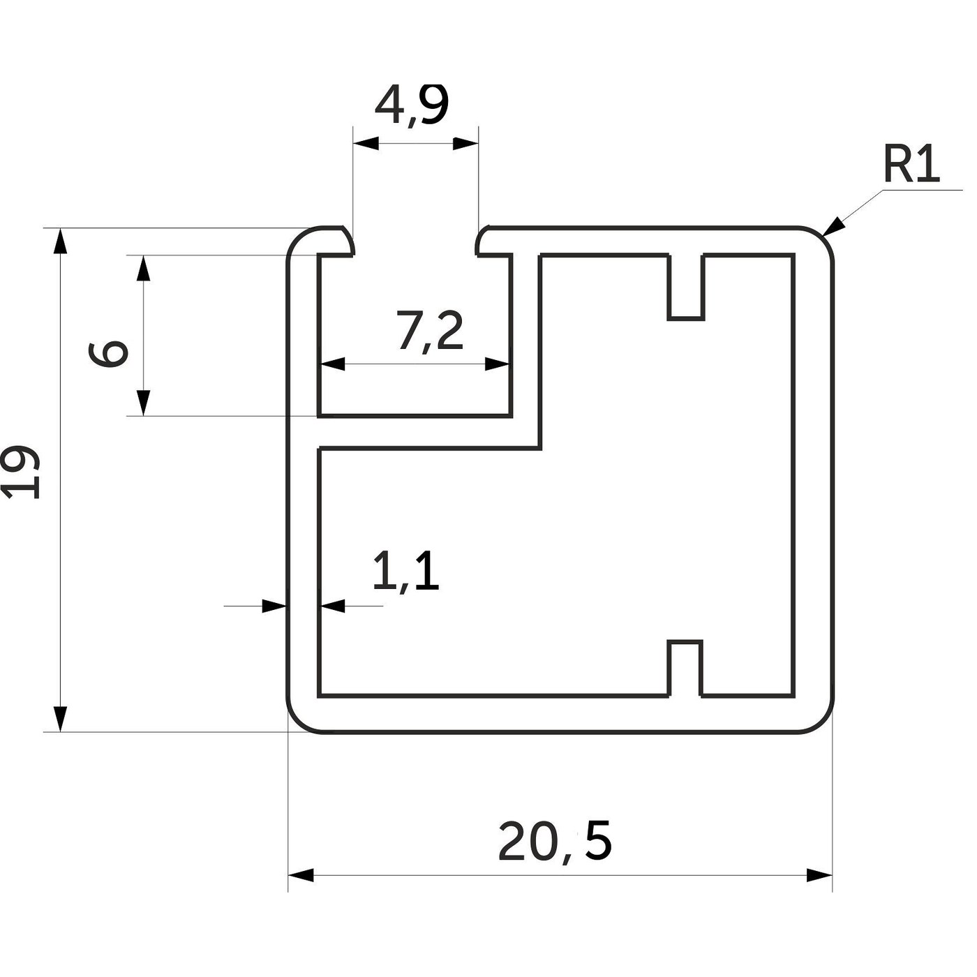 Профиль алюминиевый для рамочных фасадов Z-1 черный глянец (L-6000) АЛЮТЕХ (101.RAL9005) AKS 36017