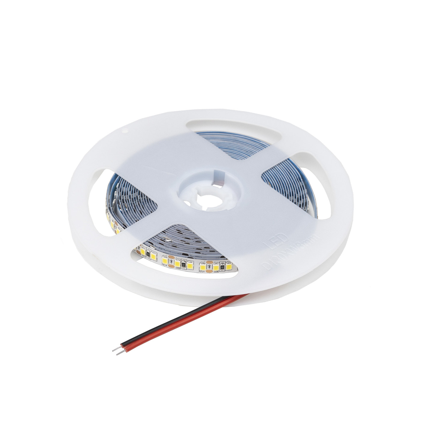 Лента светодиодная - 14,4W/m, 8мм, 2835, 180 д/м, IP20, 12V, теплый белый (3000K) - 5м, AKS 107709