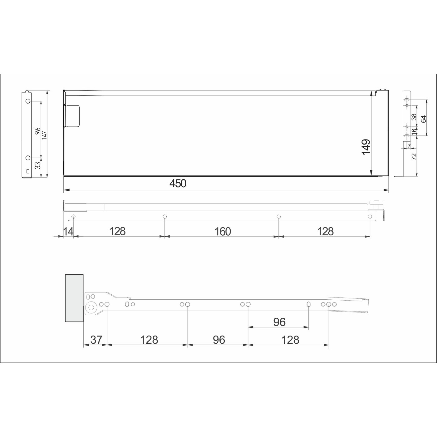 Металбокс 150/450 белый AKS 22305