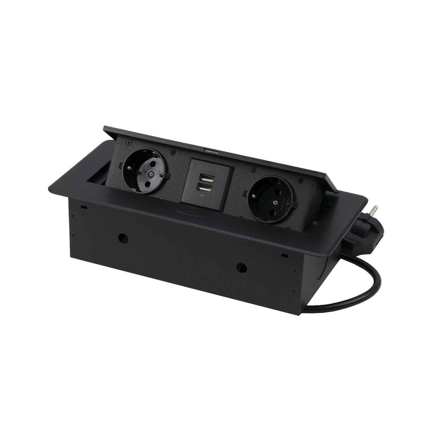 Выдвижной удлинитель NOVA USB, 2 розетки, 2хUSB, черный, AKS 78891