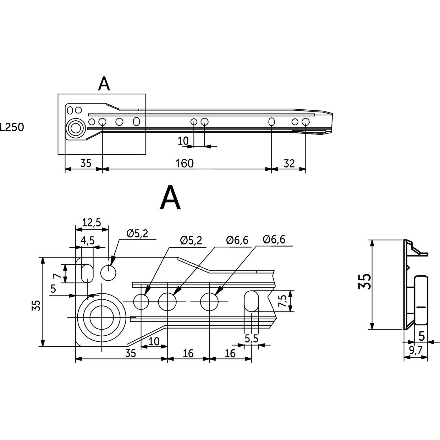 Направляющая роликовая L-250, 0,8мм, белая AKS 28936