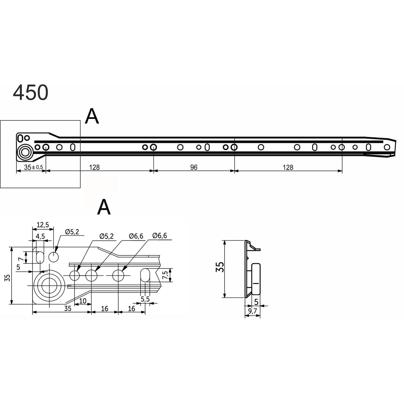 Направляющая роликовая L-450, 0,8мм, белая AKS 28941