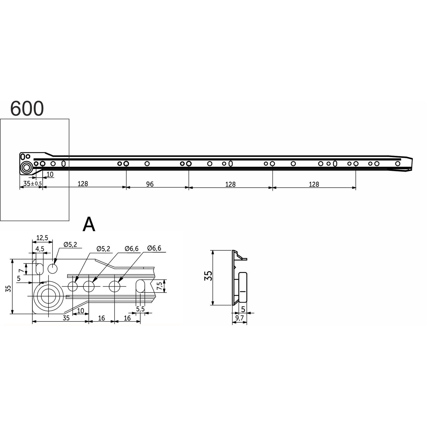 Направляющая роликовая L-600, 0,9мм, белая AKS 23641