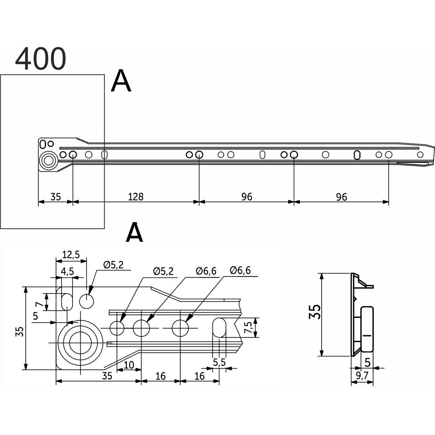 Направляющая роликовая L-400, 1мм, белая AKS 28937
