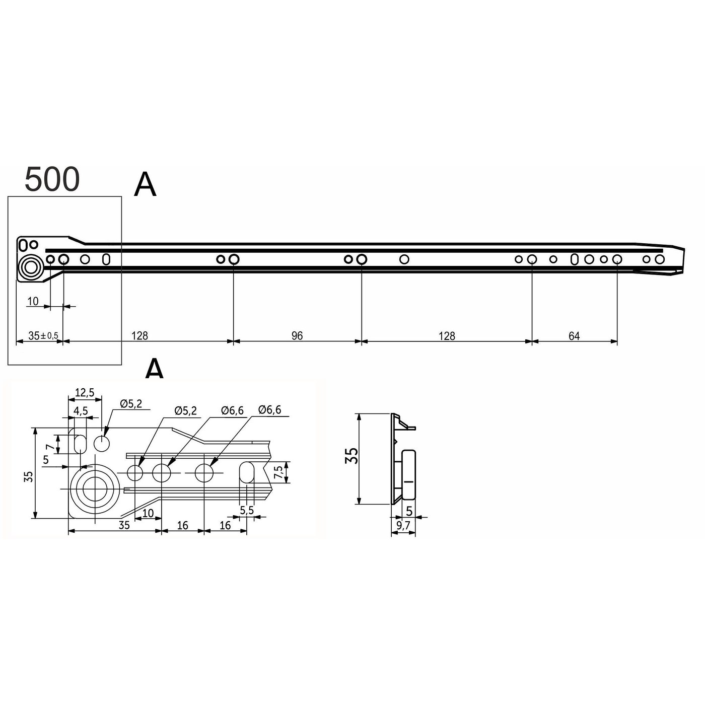 Направляющая роликовая L-500, 1мм, белая AKS 28945
