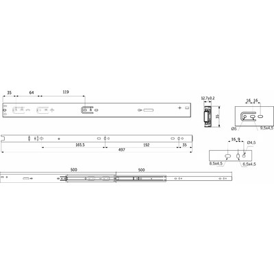 Направляющая шариковая  h35 L-500 с доводчиком AKS PLUS 81793