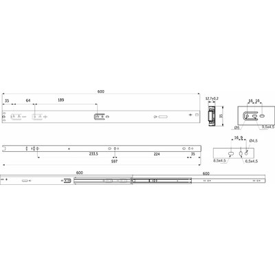 Направляющая шариковая h35 L-600 AKS PLUS SOFT CLOSE AKS 81795
