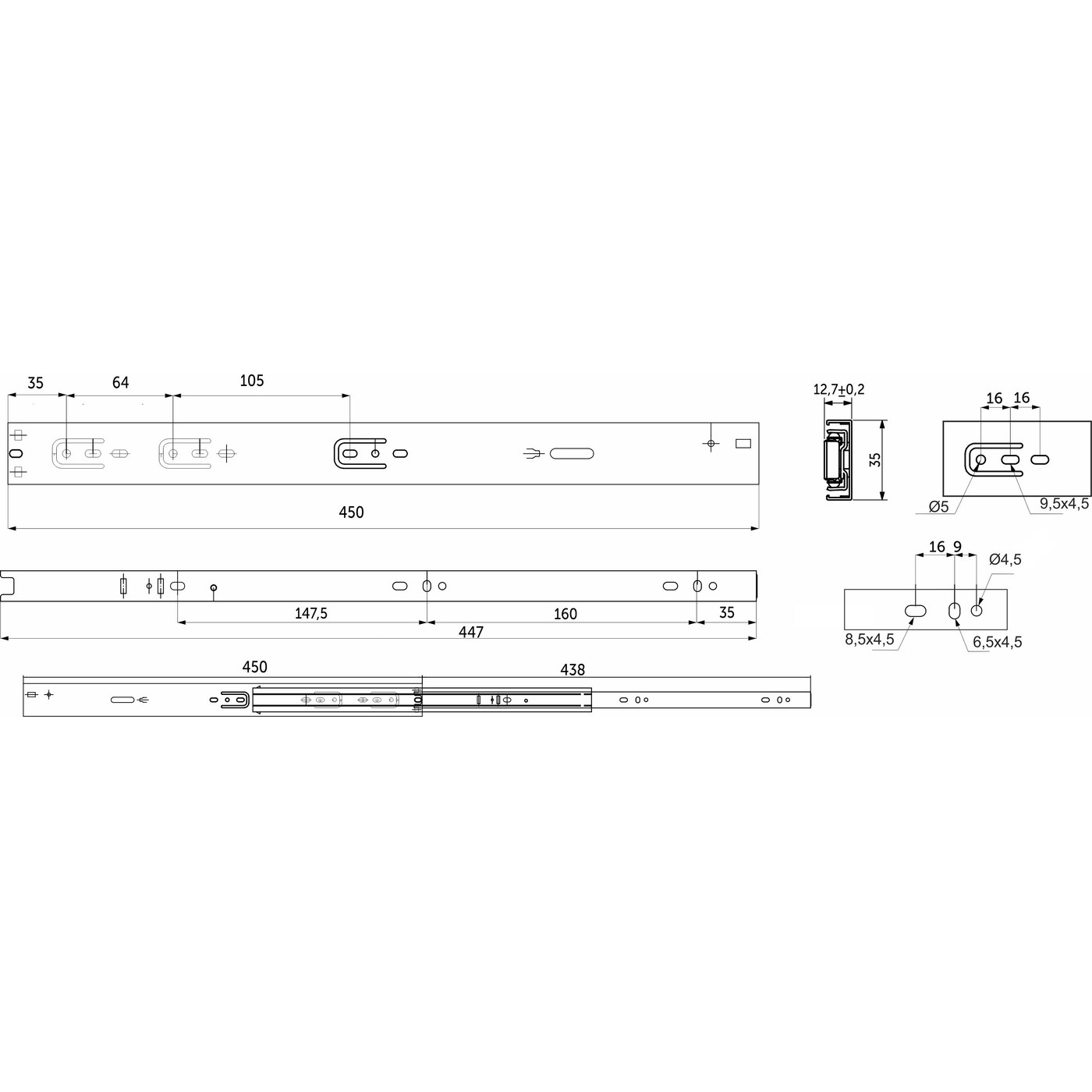 Направляющая шариковая h35 L-450 AKS PLUS SOFT CLOSE  (старый арт. 81792) 115391