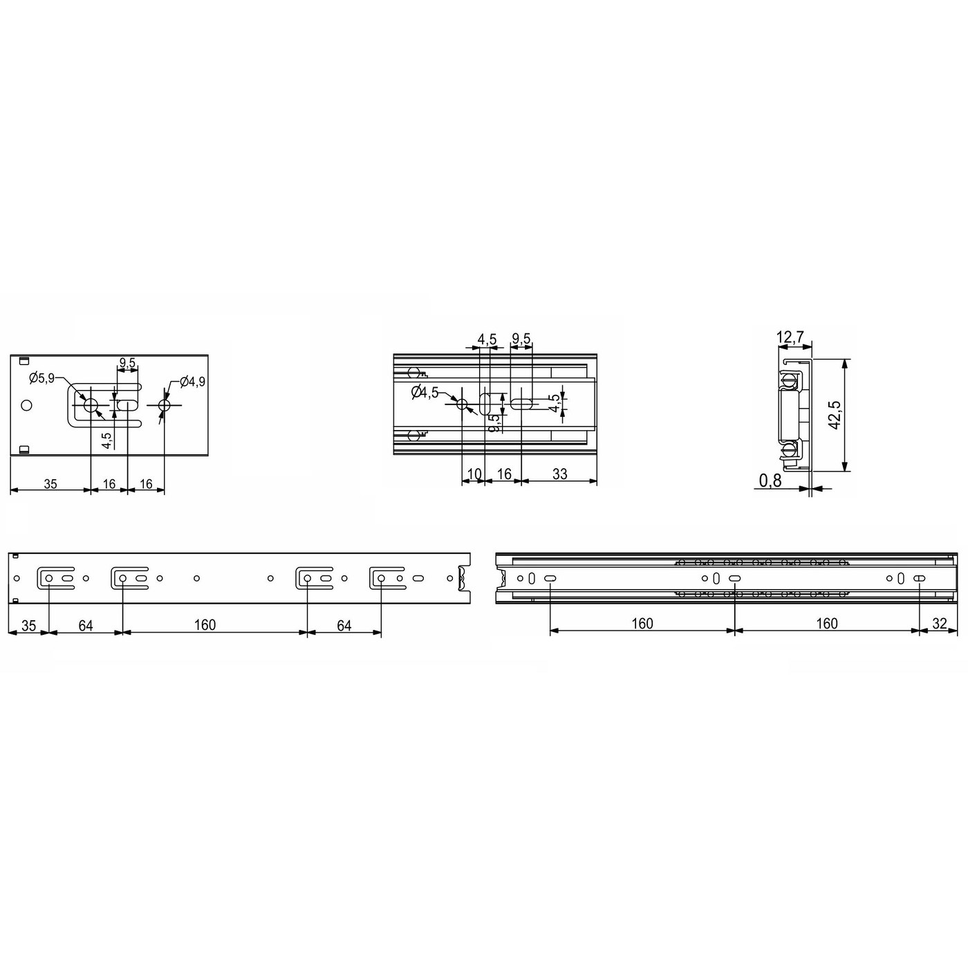 Направляющая шариковая h42 L-400 (аналог 22010) GRIDLI 109972