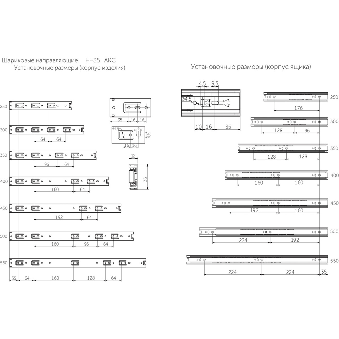 Направляющая шариковая h35 L-250 AKS LIGHT 22288 (новый код 106036) (сняты с произв-ва)