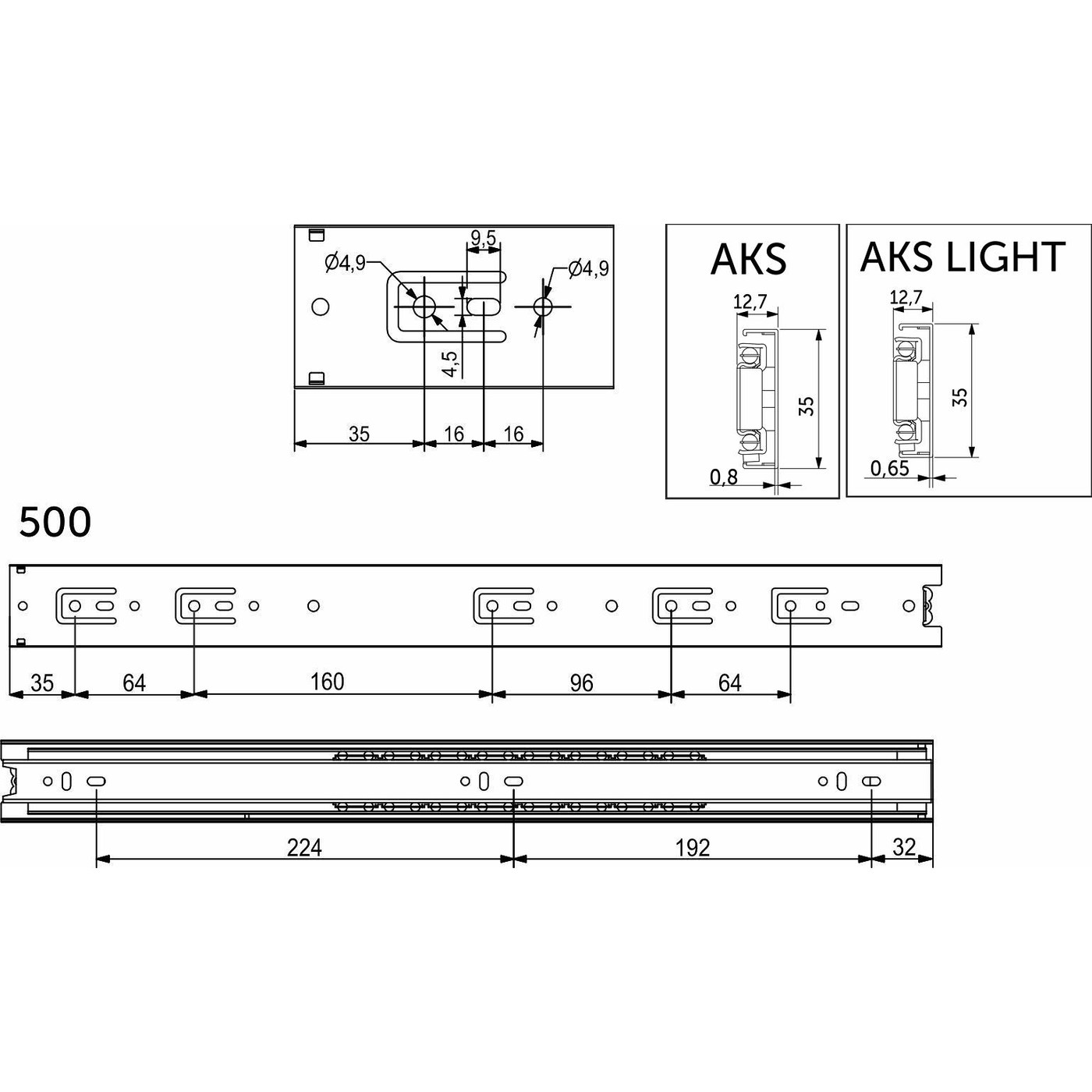 Направляющая шариковая h35 L-500 AKS 22292