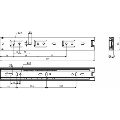 Направляющая шариковая h35 L-250 тип BD (альтернатива 77865) AKS LIGHT 76703