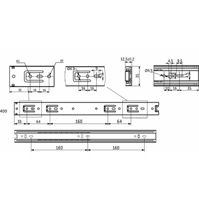 Направляющая шариковая h35 L-400 GRIDLI 106050 (аналог 44740)