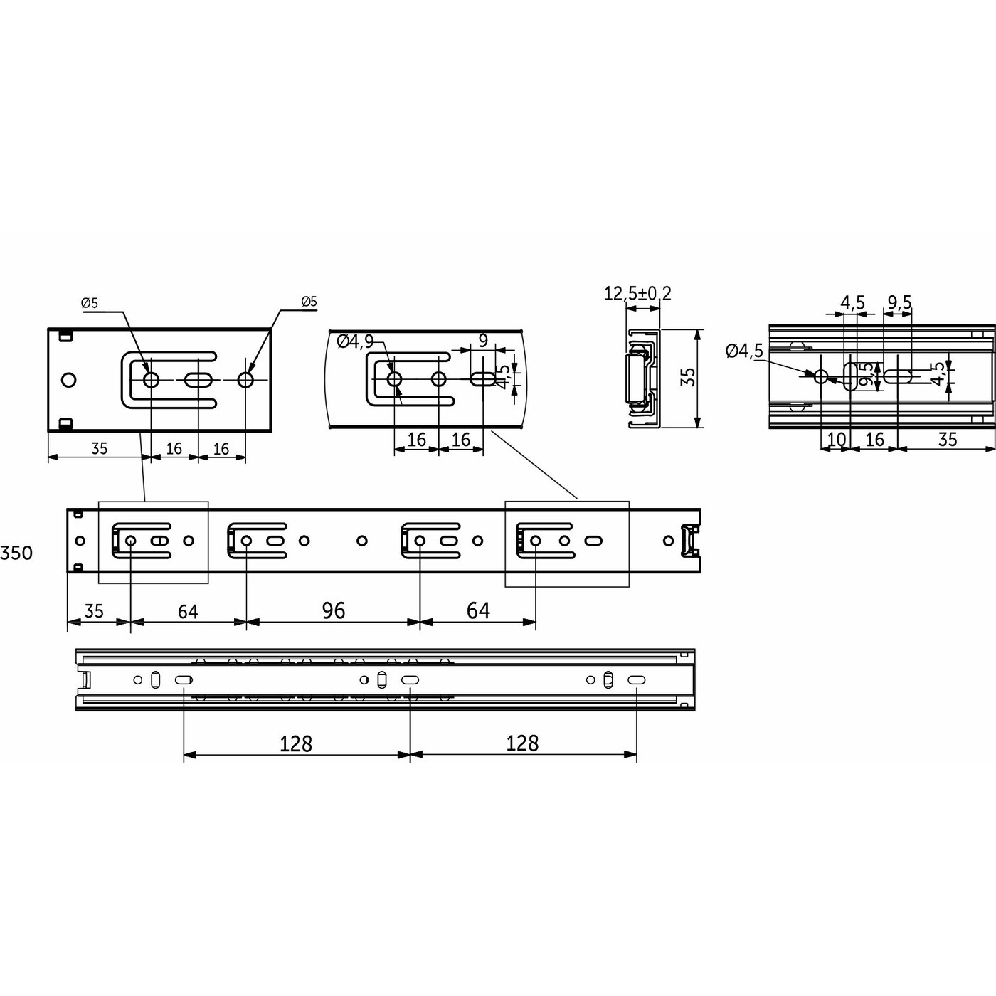 Направляющая шариковая h35 L-350 GRIDLI 106044