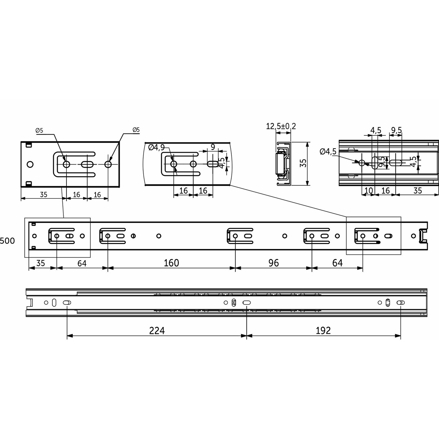 Направляющая шариковая h35 L-500 GRIDLI 106054 (старый код  46047)