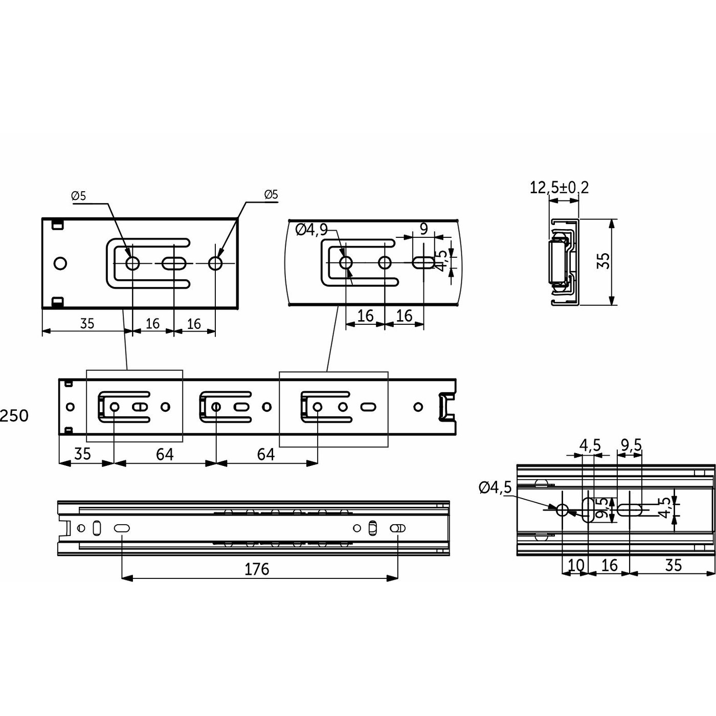 Направляющая шариковая h35 L-250 GRIDLI A 106036 (старый код 22288)