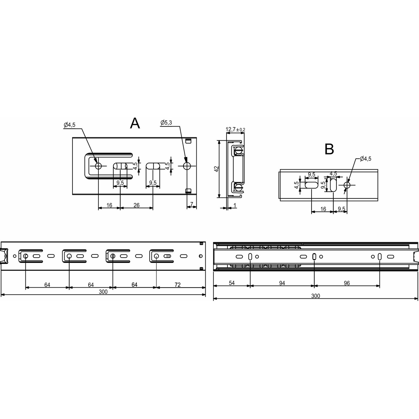 Направляющая шариковая h45 L-300, BD AKS 83835