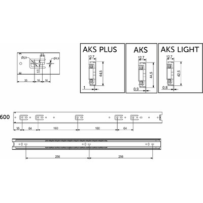 Направляющая шариковая h45 L-600, AKS LIGHT 23003
